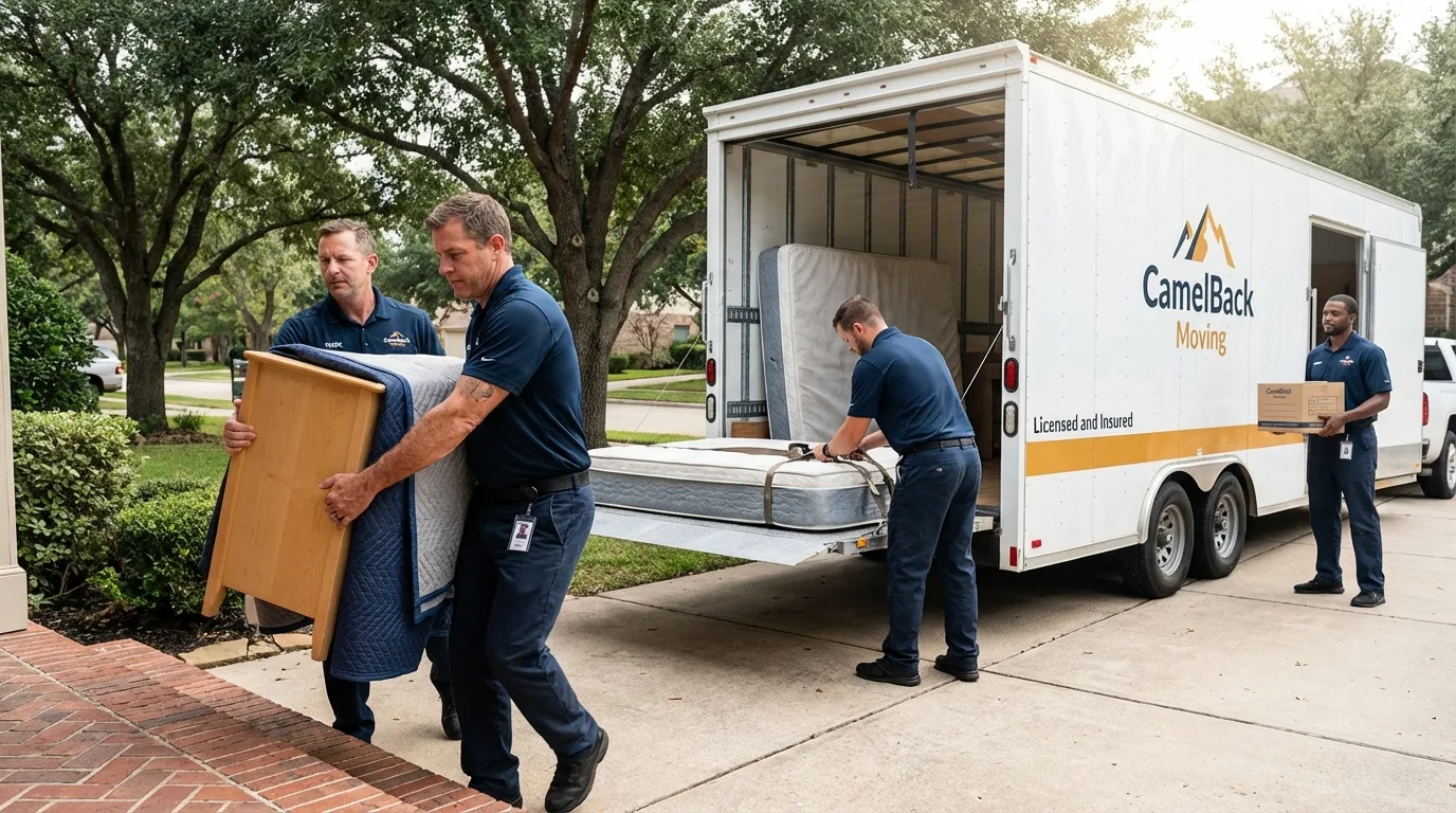 Crew loading residential truck for cross-state move from Rainelle, WV